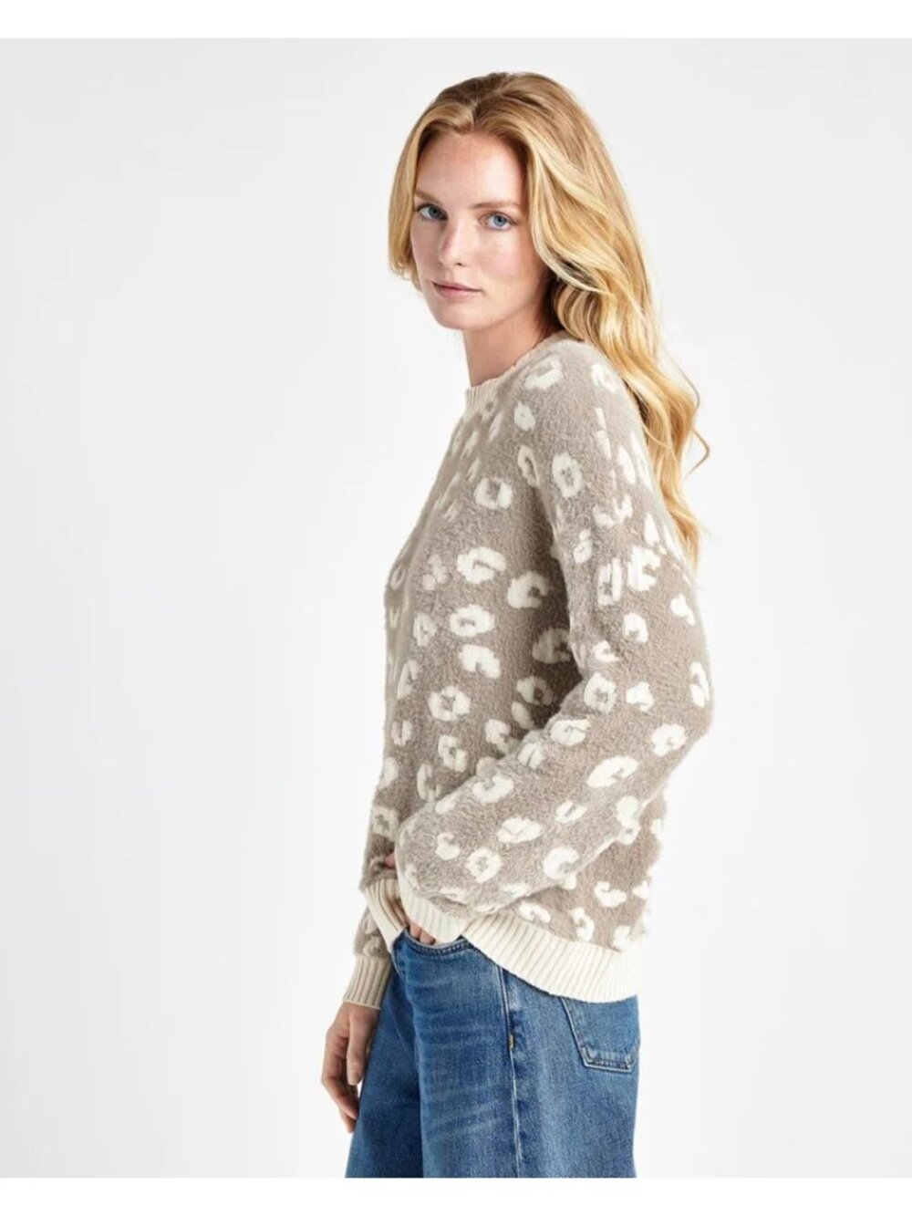 Splendid Mal Leopard Women’s Crewneck Jacquard Eyelash Sweater Size XS New with - Picture 3 of 6